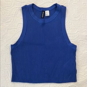 H&M Blue Crop Tank Top with Ribbed Style